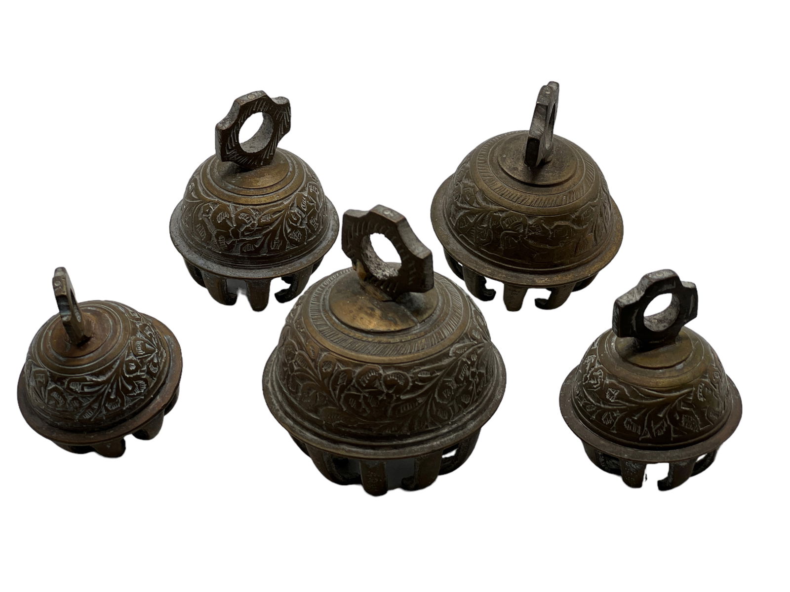 Five Round Brass Claw Bells (1 of 4)