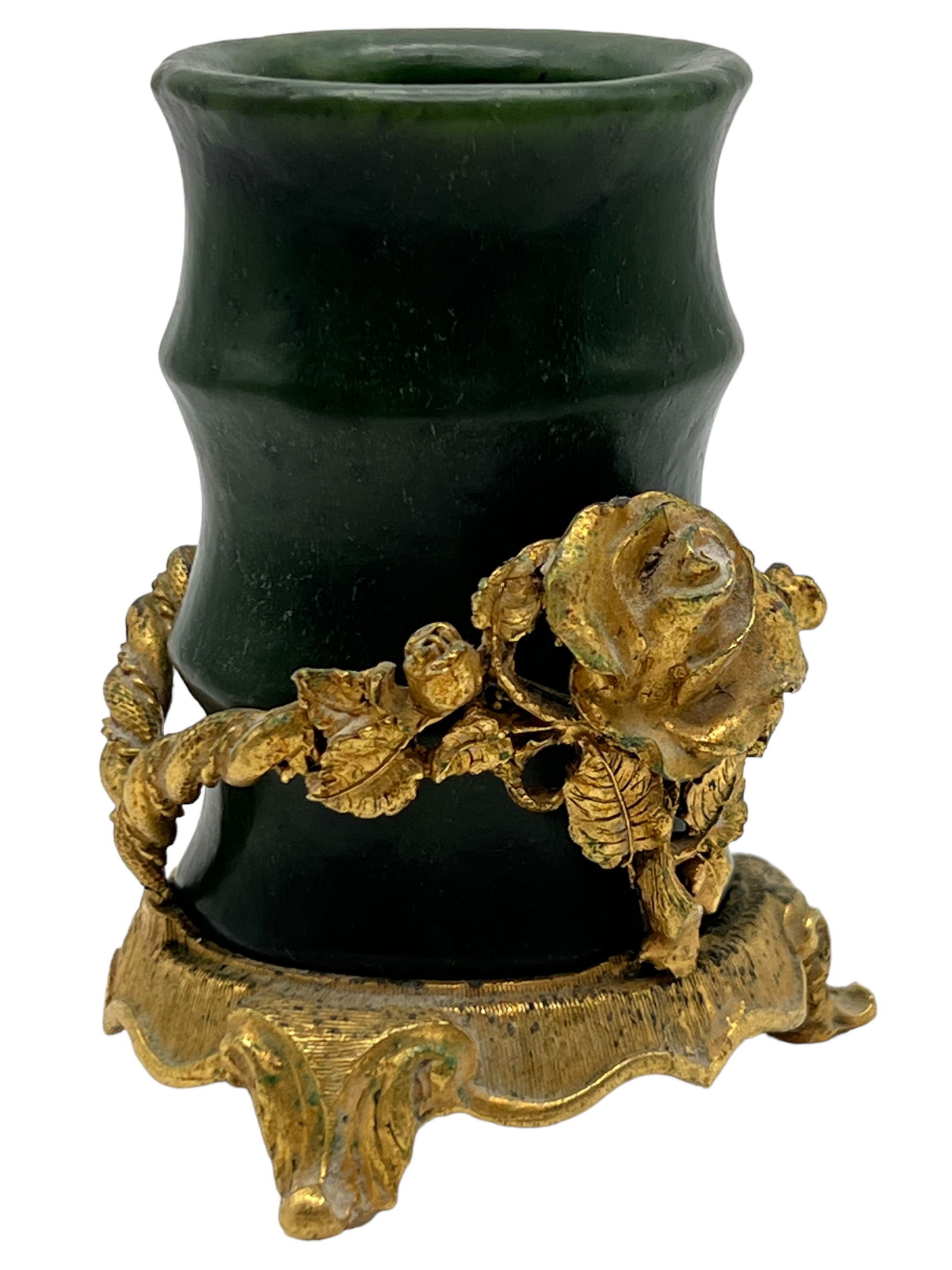 A Spinach Green Jade Cup with Gilt Mount (1 of 6)