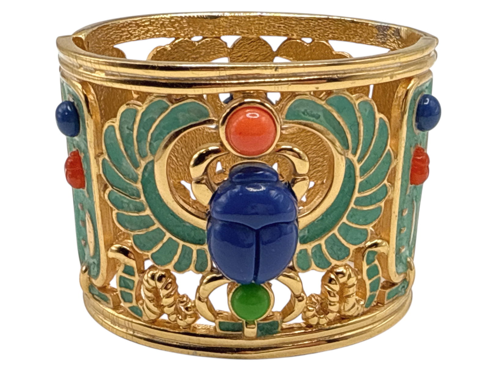 Signed Vintage Emeralds,Gilt  Color Stone Bracelet (1 of 5)