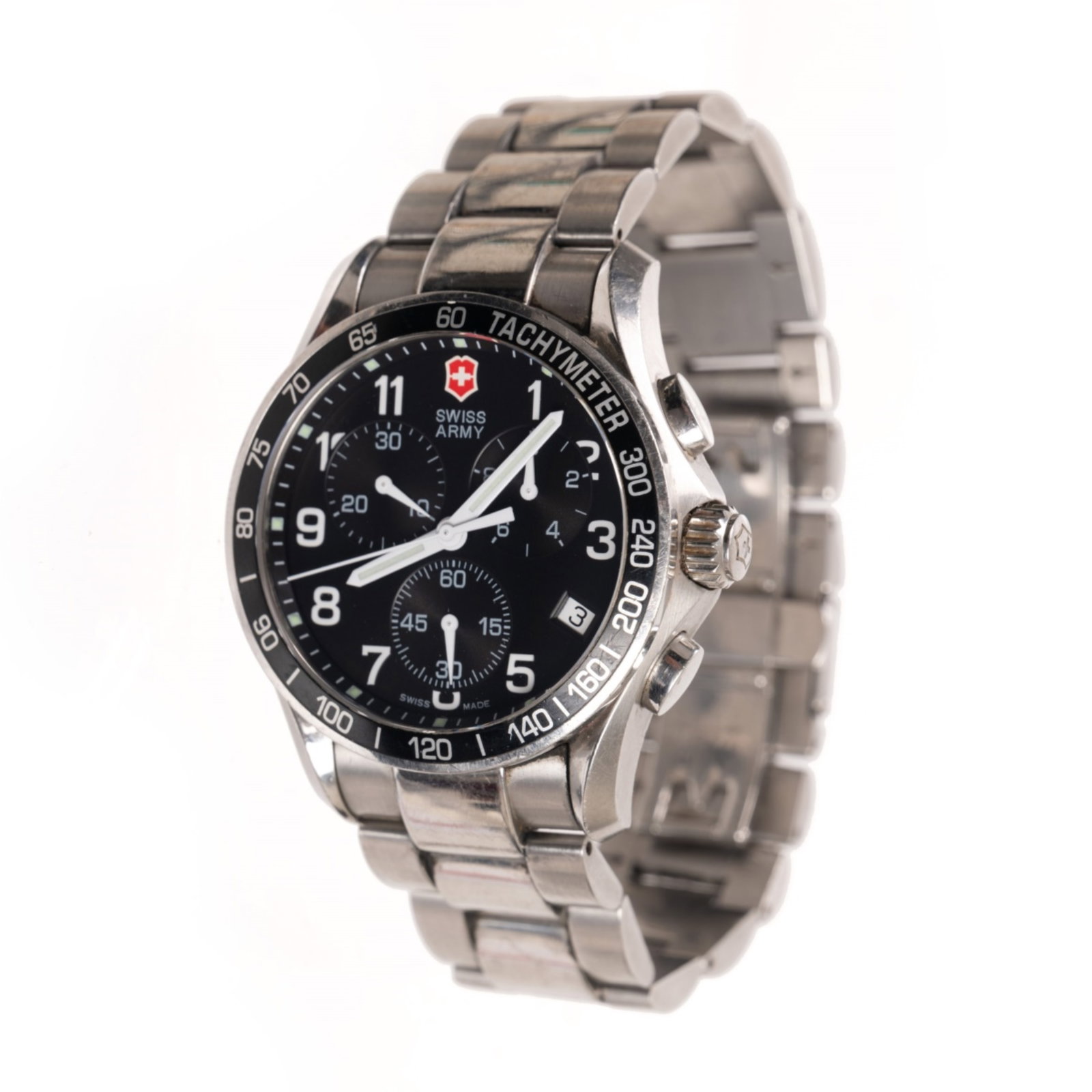 SWISS ARMY STAINLESS STEEL WATCH: H:16in(40.6cm) W:4.25in(10.7cm)