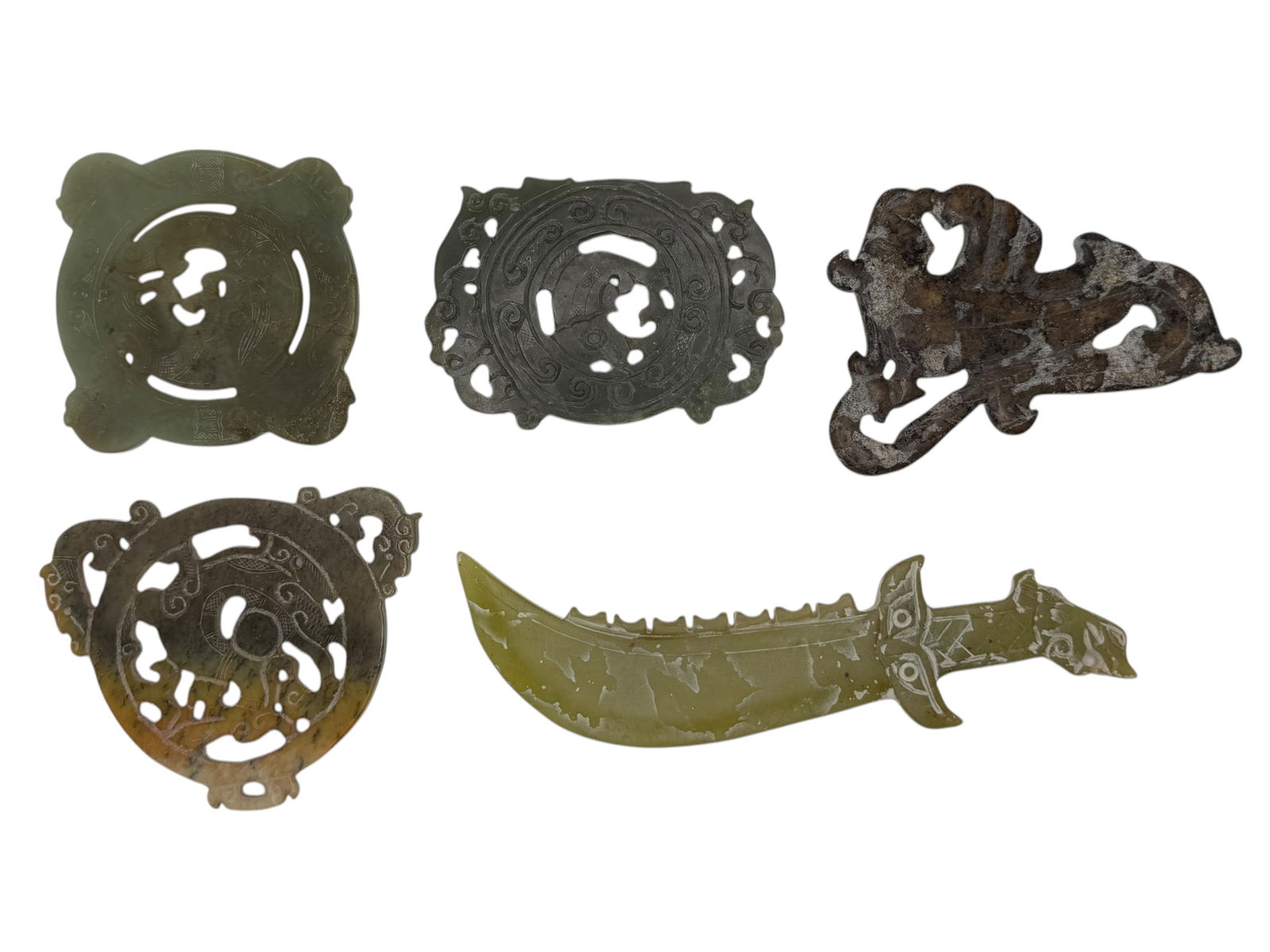 Group of 5 Jade Carvings, Openwork Plaques (1 of 6)