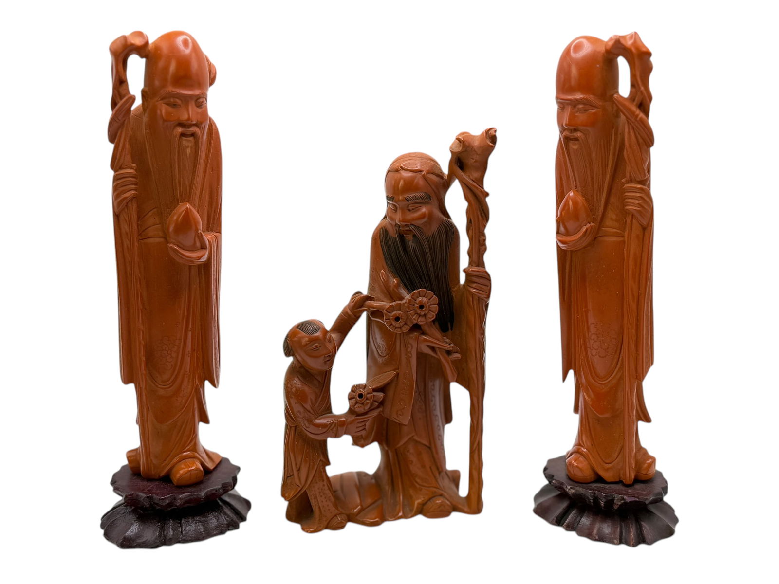 Three Chinese Wood Carved Figure SHOU (1 of 8)