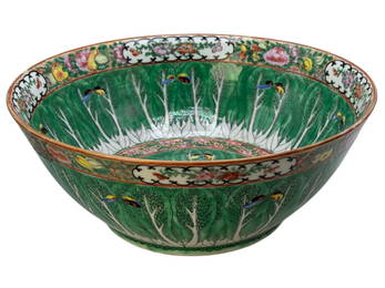 Large Chinese Export Cabbage Leaf Punch Bowl