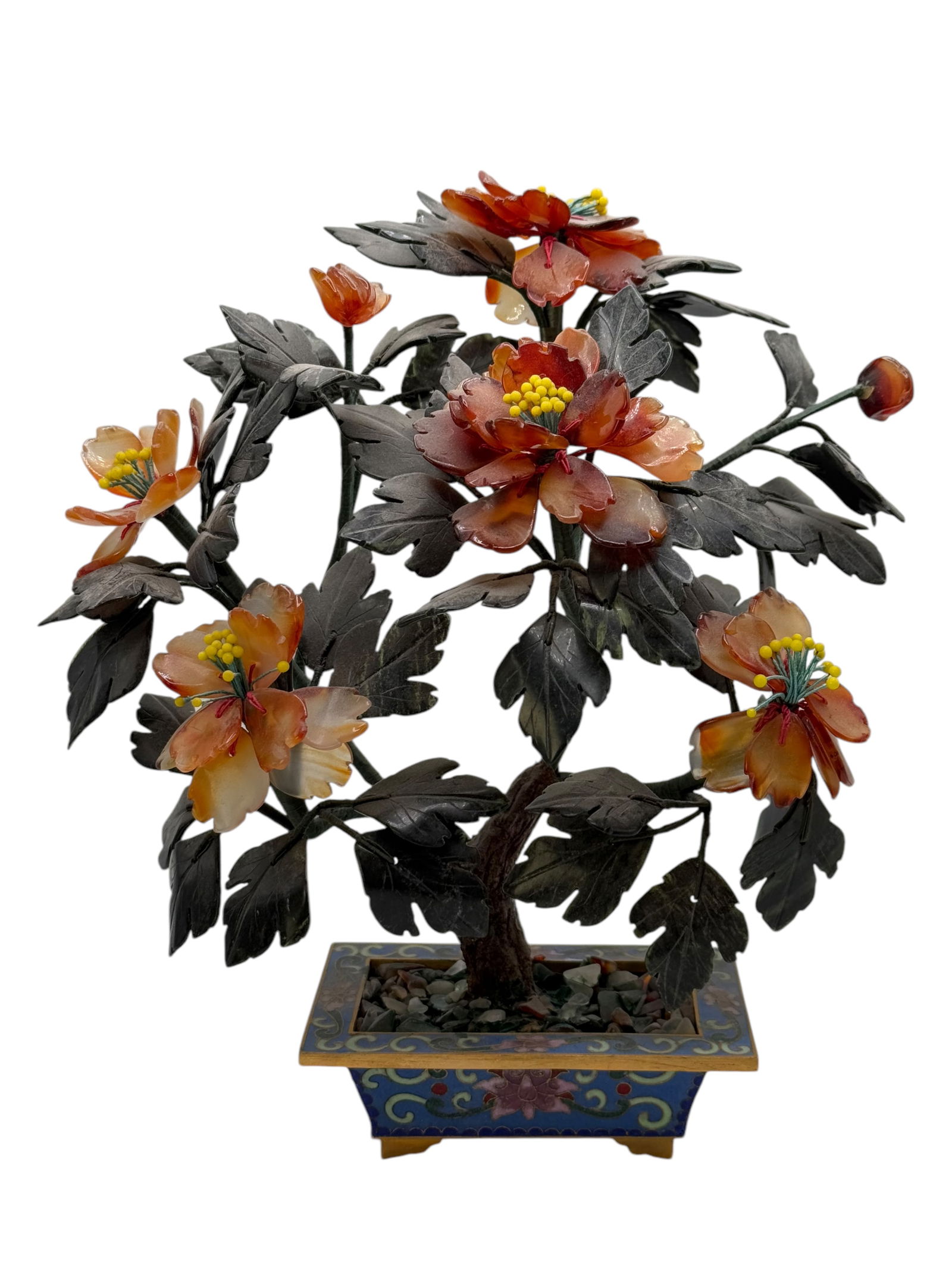 Chinese Jade Bonsai Tree in Cloisonne Flower Pot (1 of 4)