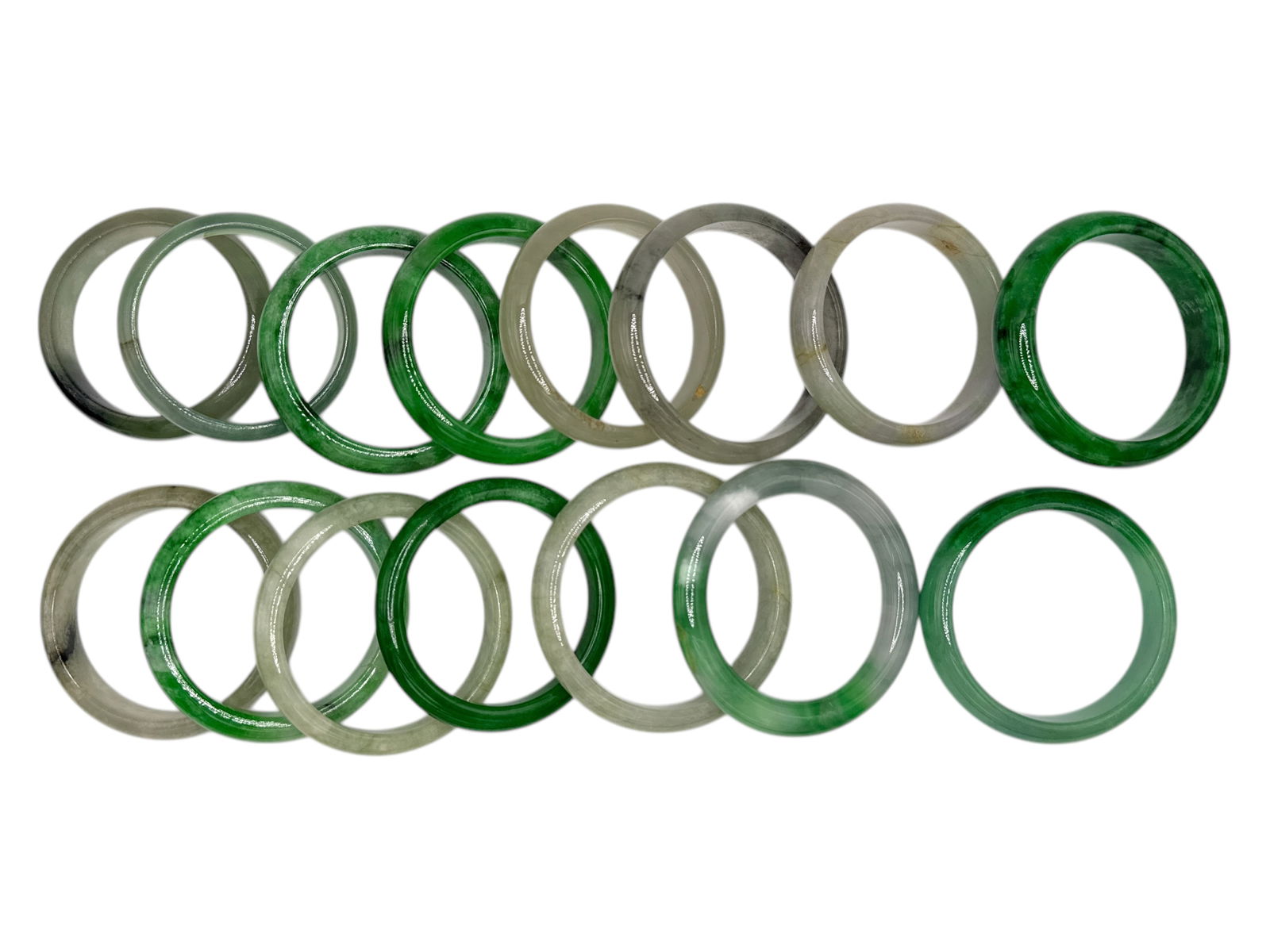 Group of 15 Chinese Jadeite Green Stone Bangles (1 of 4)