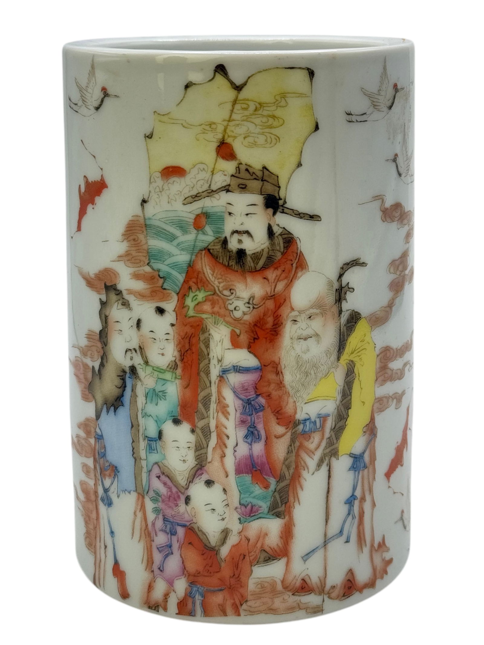 A Chinese Famille Rose Brush Pot: H: 4 1/2 inches ( 11.45 cm)