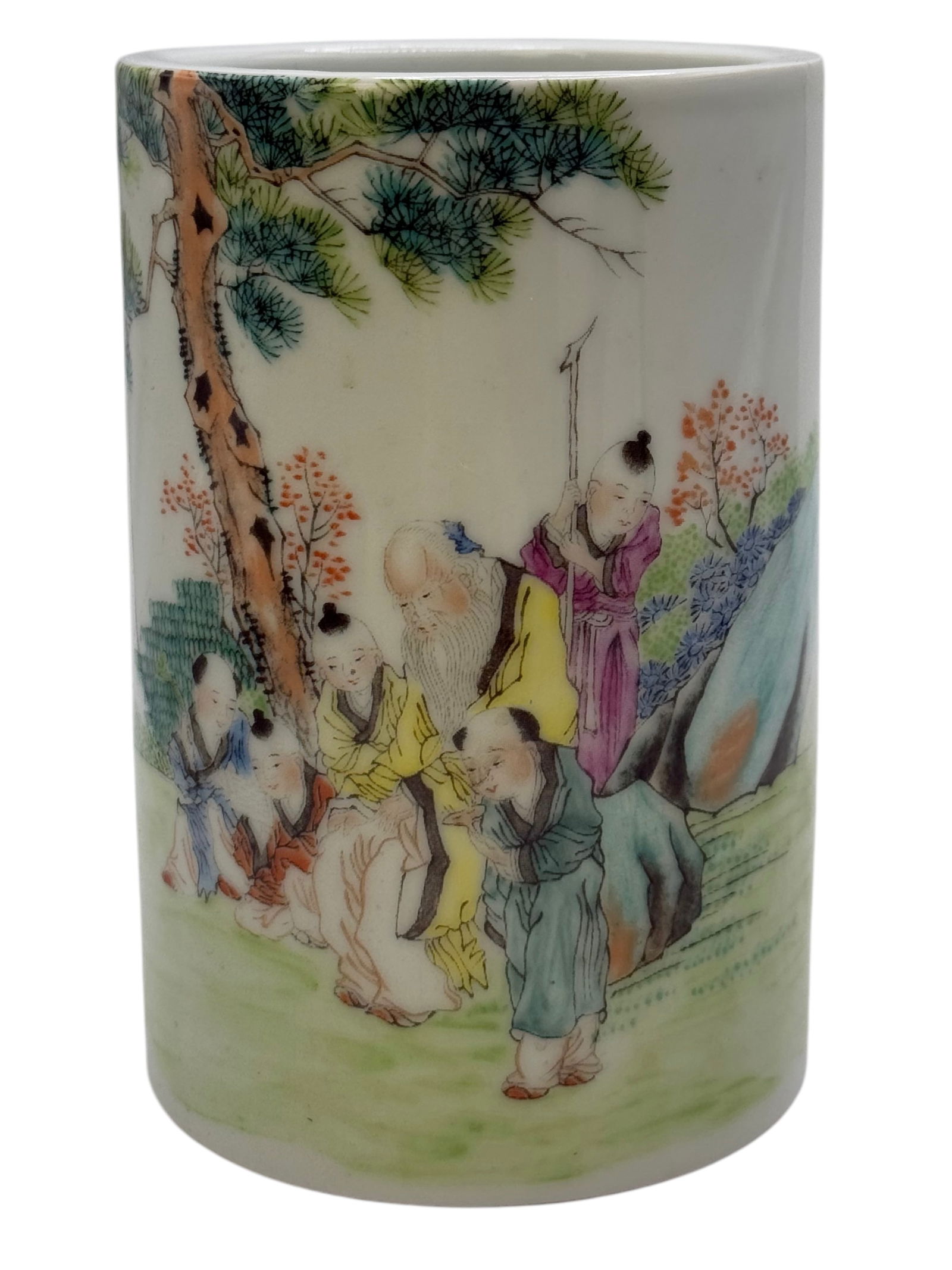 A Chinese Famille Rose Brush Pot: H: 4 1/2 inches ( 11.45 cm)