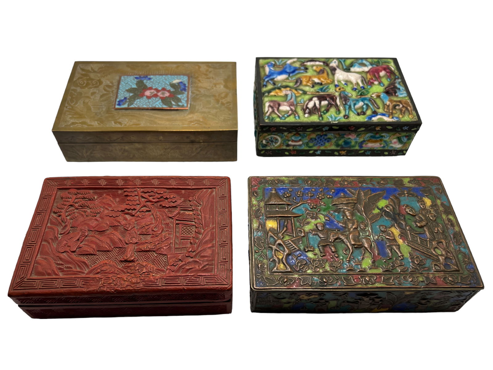 Four Chinese Lacquer/ Copper Cloisonne Boxes (1 of 20)