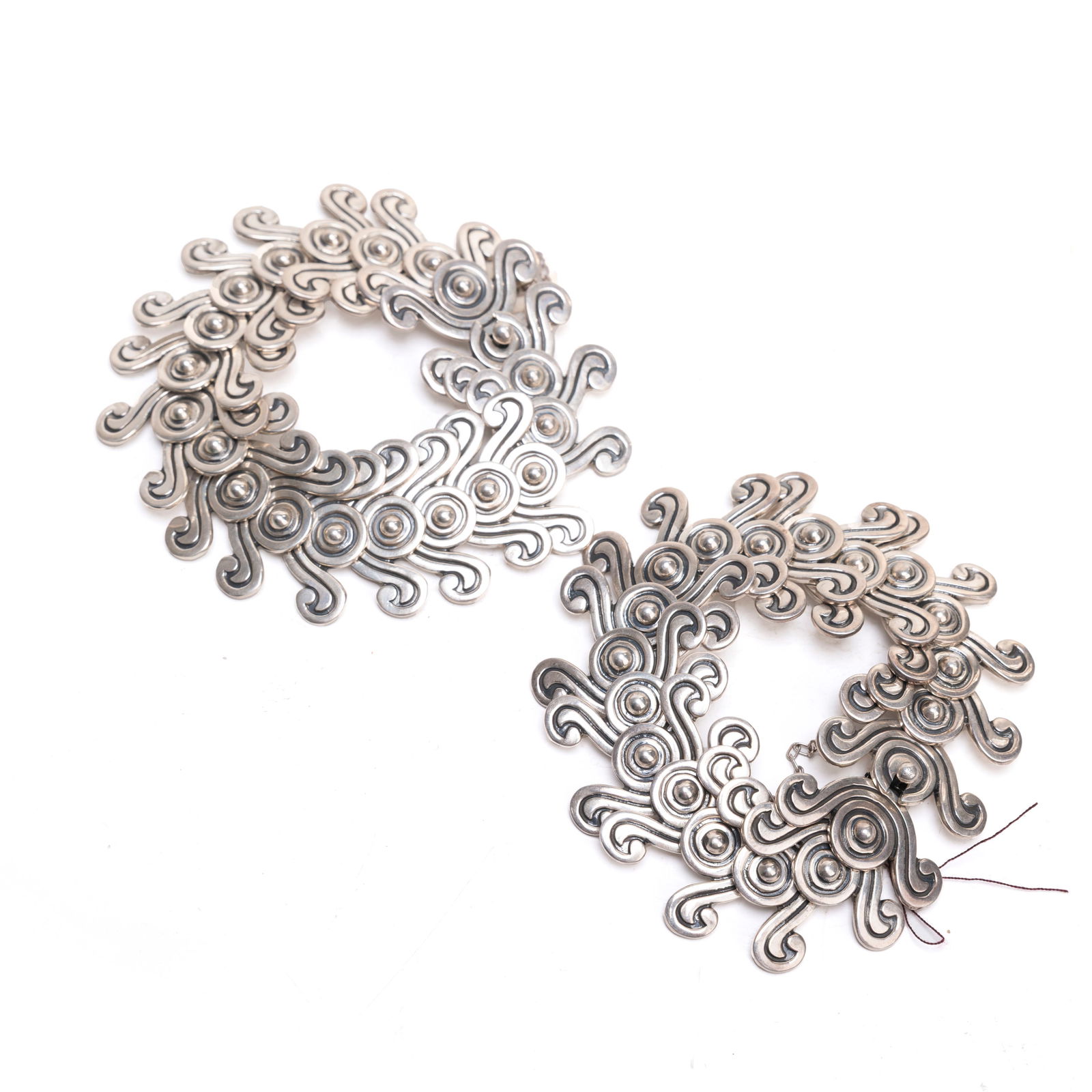 Two ART Deco 925 Marks sterling Silver Bracelets: L: 3 5/8 inches W: 1 1/8 inches