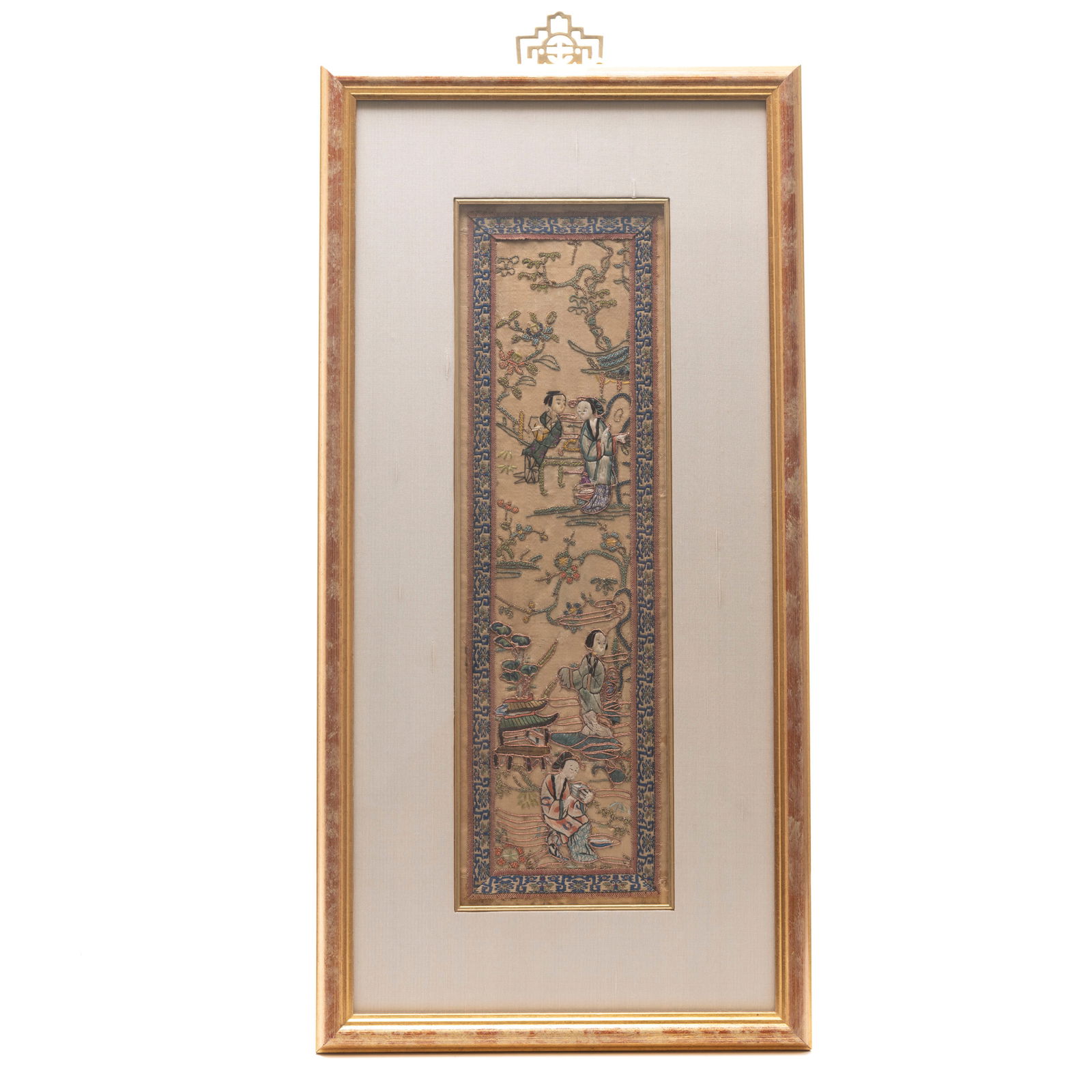 Framed Embroidered Silk Panel Depicting Court Figu (1 of 6)