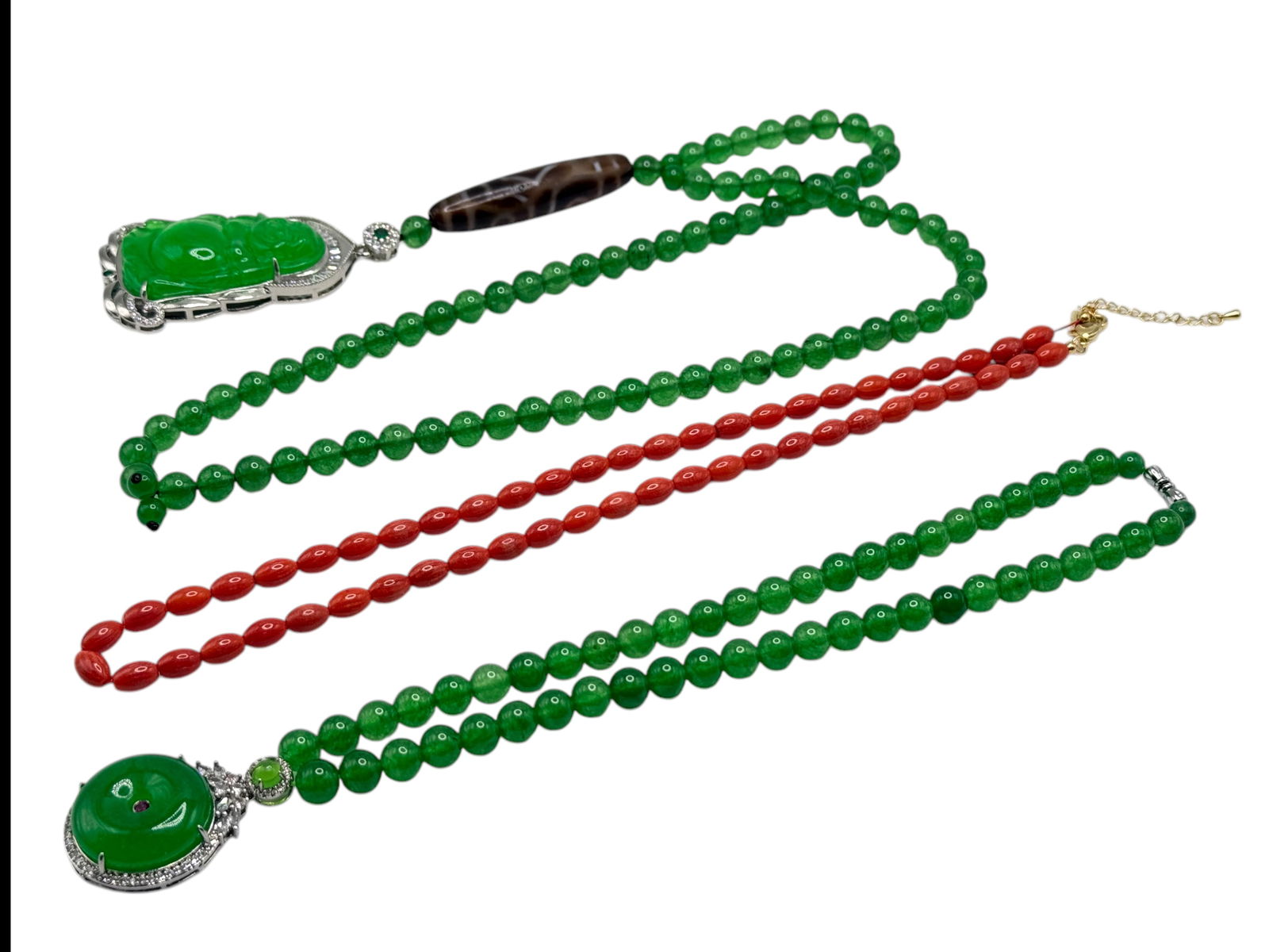 Group Chinese Jadeite/ Green Stone Coral Nacklace (1 of 4)