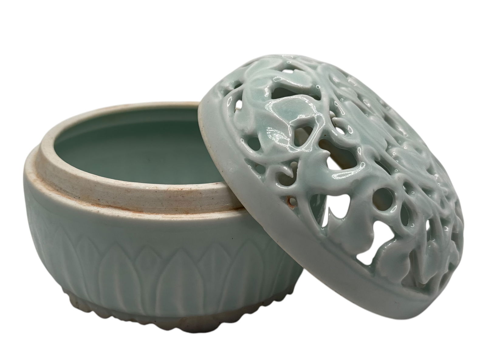 Chinese Celadon Glazed Pierced Cover Box with Lotu (1 of 5)