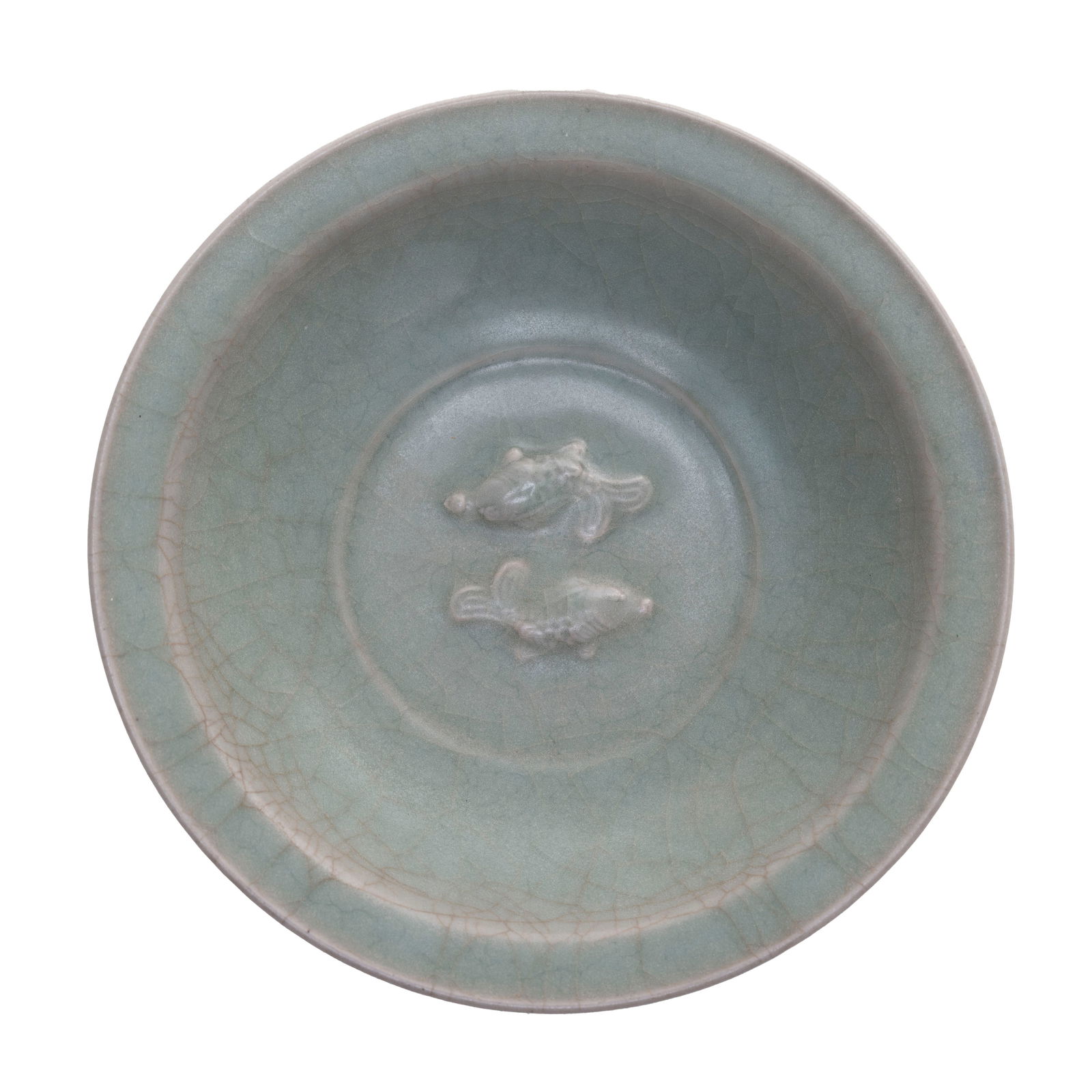 Chinese Crackle-Glazed Celadon Dish with Molded Tw (1 of 7)