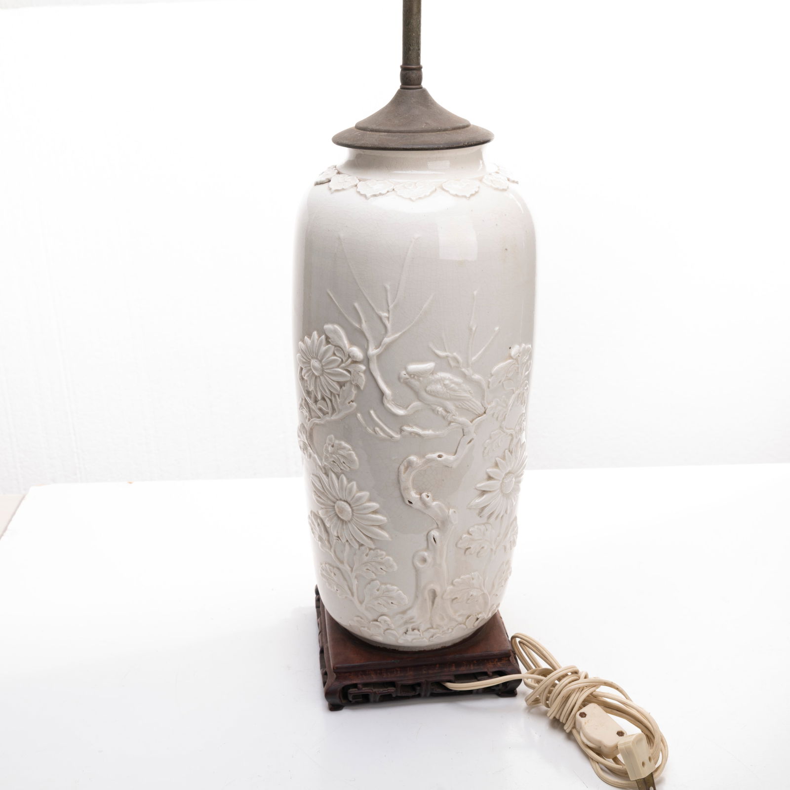A Chinese White Relief Porcelian Vase/ Lamp (1 of 7)
