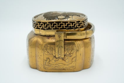 Chinese Brass Incense Burner with Reticulated Lid
