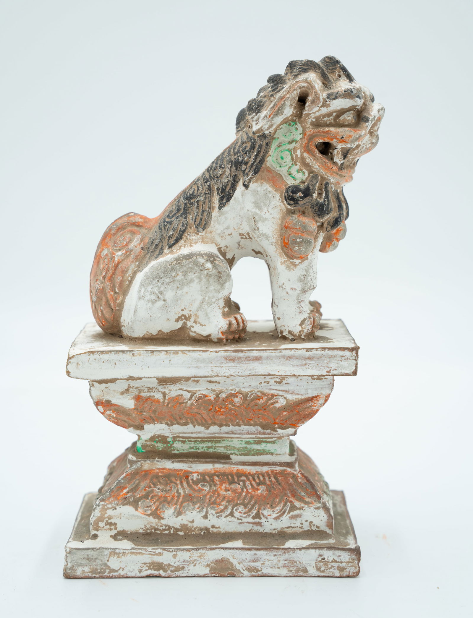 Chinese Painted Pottery Foo Dog Guardian Lion on P (1 of 9)