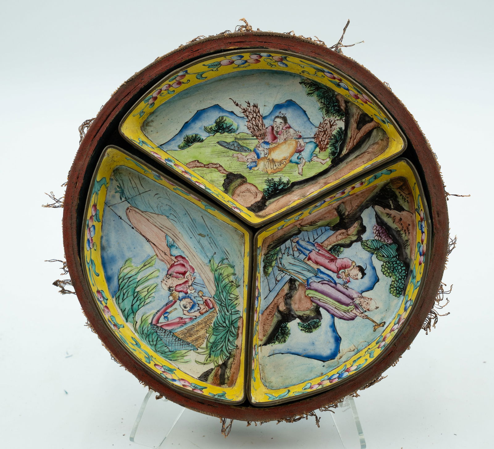 Chinese Cloisonné Enamel Sweetmeat on Copper: Chinese Blue and White Porcelain Sweetmeat Dish with Lid H: 3 1/2 inches D: 9 inches