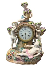 19th Century Meissen Porcelain  Mantel Clock
