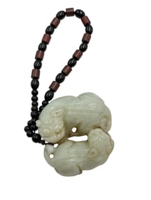 Jade Double Chilong Pendant with Bead String