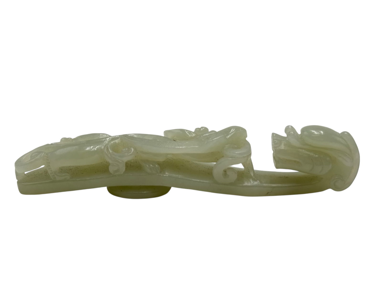 Jade Belt Hook with Dragon Design: L: 4 3/4 inches