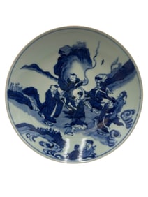 Blue and White Porcelain Dish with Eight Immortals