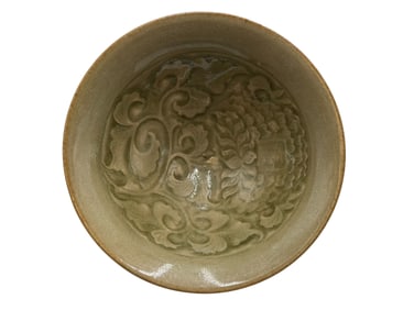Yaozhou Celadon Bowl with Molded Floral Design