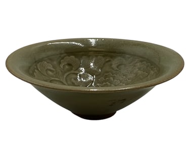 Yaozhou Celadon Bowl with Molded Floral Design