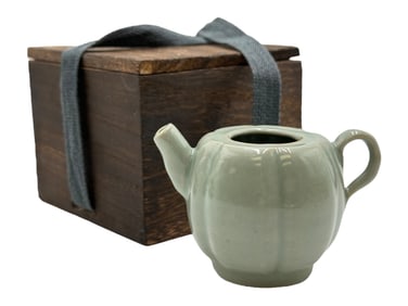 Celadon-Glazed Melon-Form Teapot with Wooden Box
