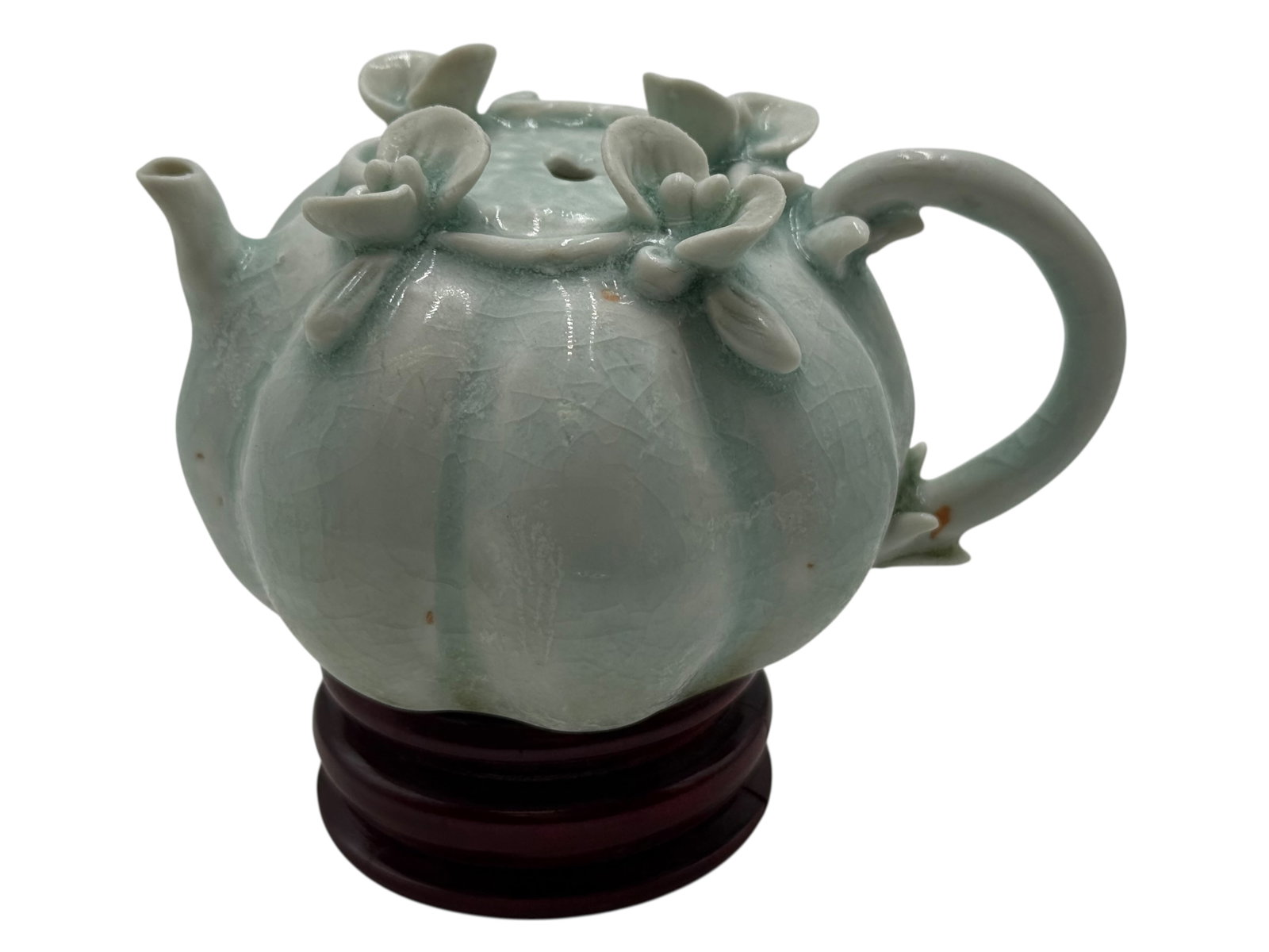 Celadon-Glazed Pomegranate-Form Teapo: H: 2 1/2 inches W: 4 1/4 inches
