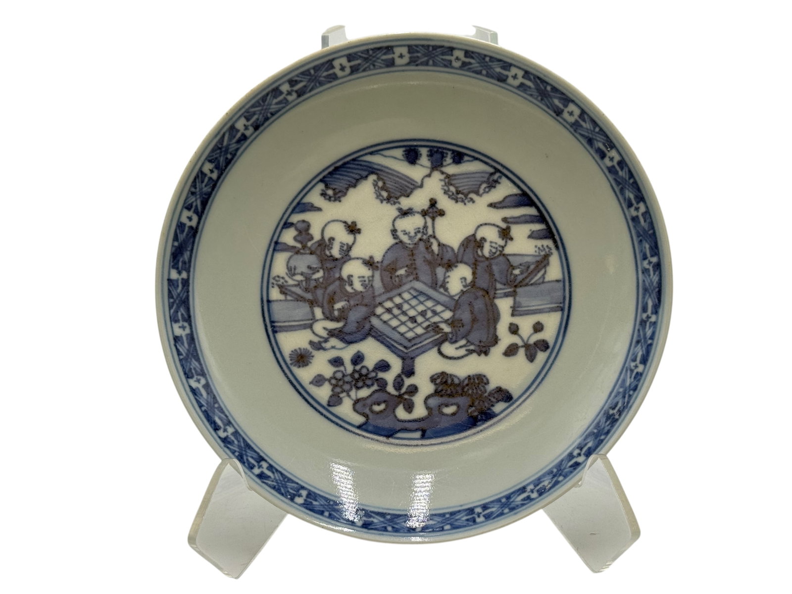 Blue and White Dish, Boys, Ming Dynasty Style: H: 1 1/4 inches D: 6 1/2 inches