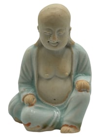 Glazed Ceramic Figure of a Seated Laughing Buddha