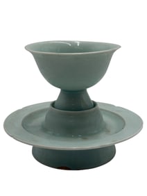 Celadon-Glazed Stem Cup with Wide Drip Tray Base