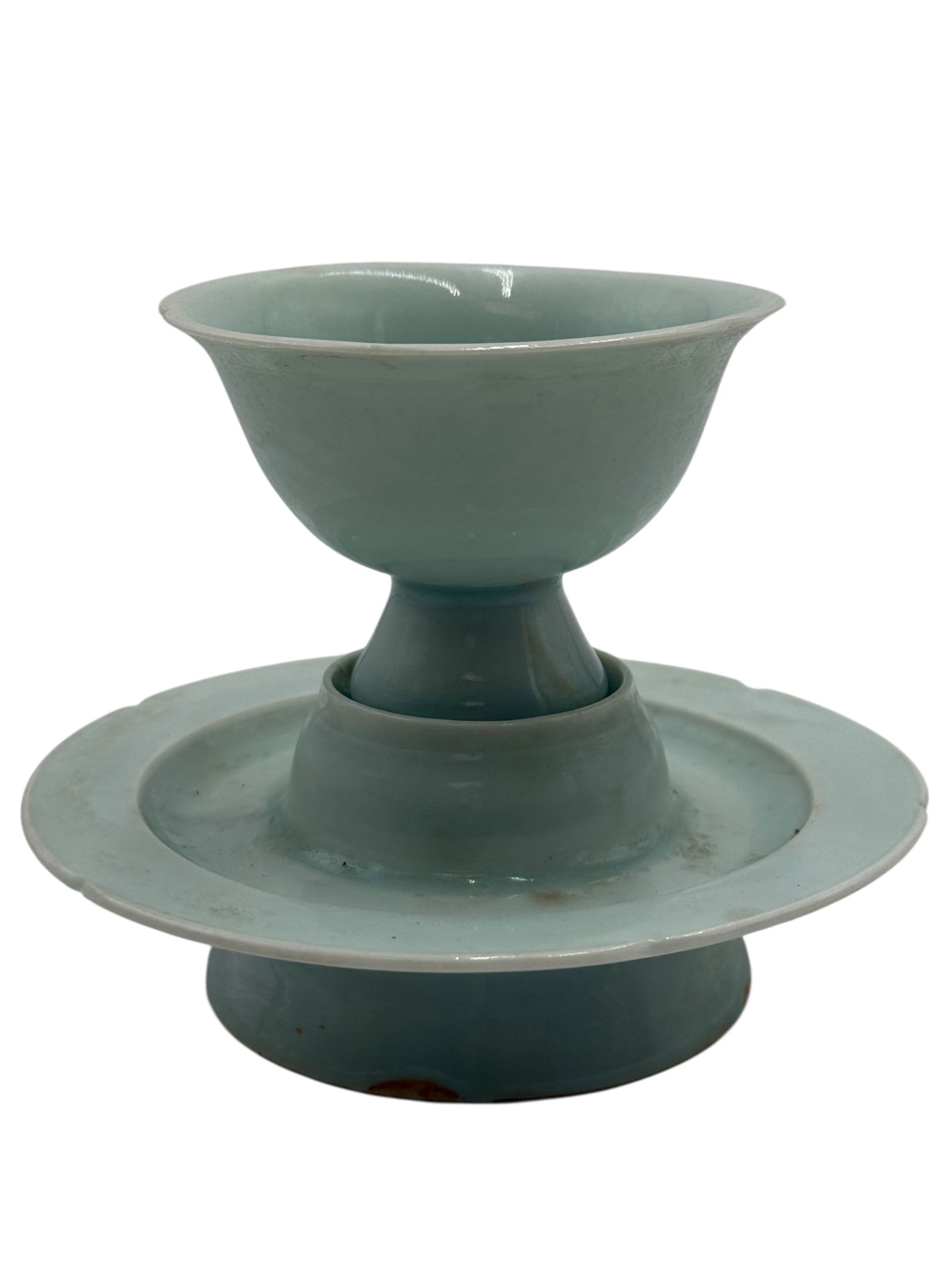 Celadon-Glazed Stem Cup with Wide Drip Tray Base (1 of 6)