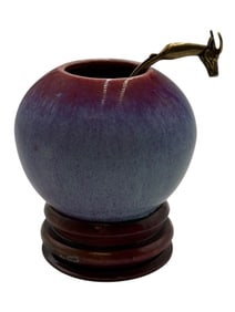 Jun-Type Flambé-Glazed Water Pot with Bronze Ox De