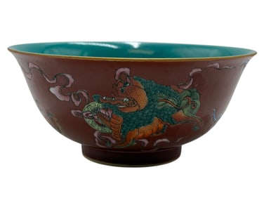 Bowl with Iron-Red Exterior and Turquoise-Glazed