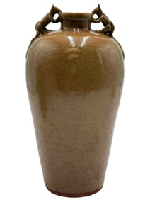 Brown Glazed Vase with Twin Animal-Form Handles an