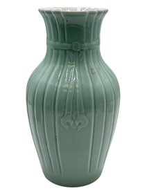 Celadon-Glazed Vase with Vertical Fluting and Ribb