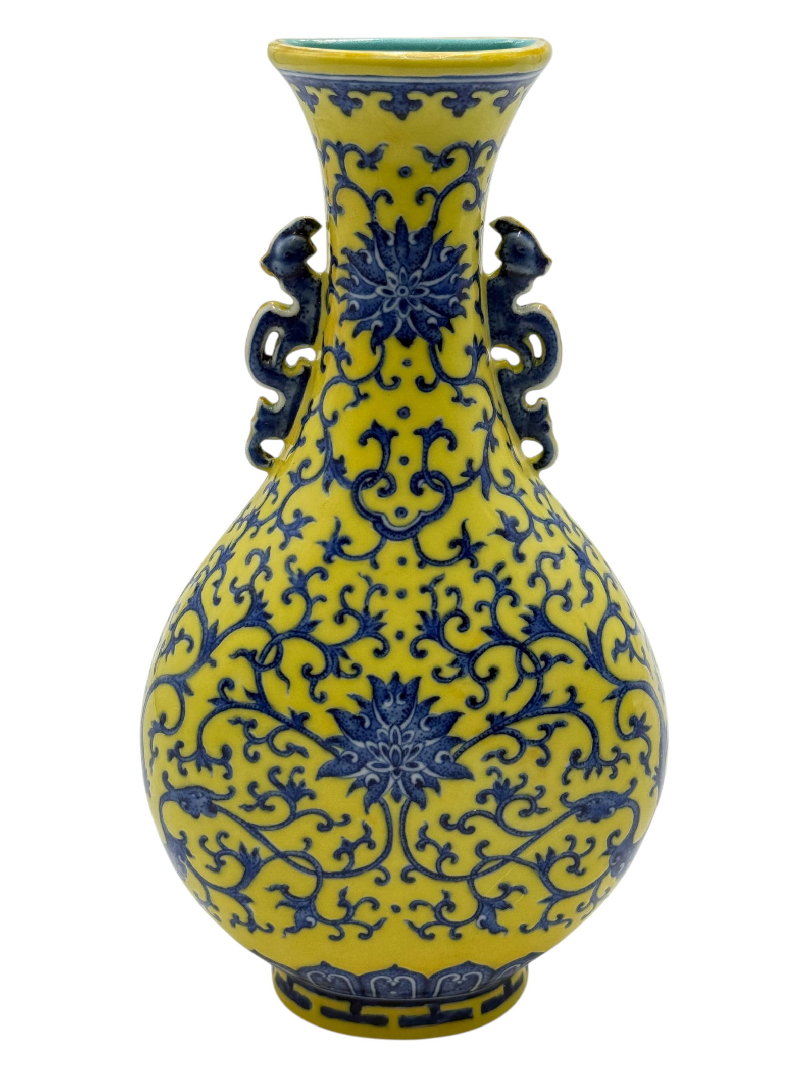 Yellow Ground Blue and White Phoenix-Handled Vase (1 of 9)