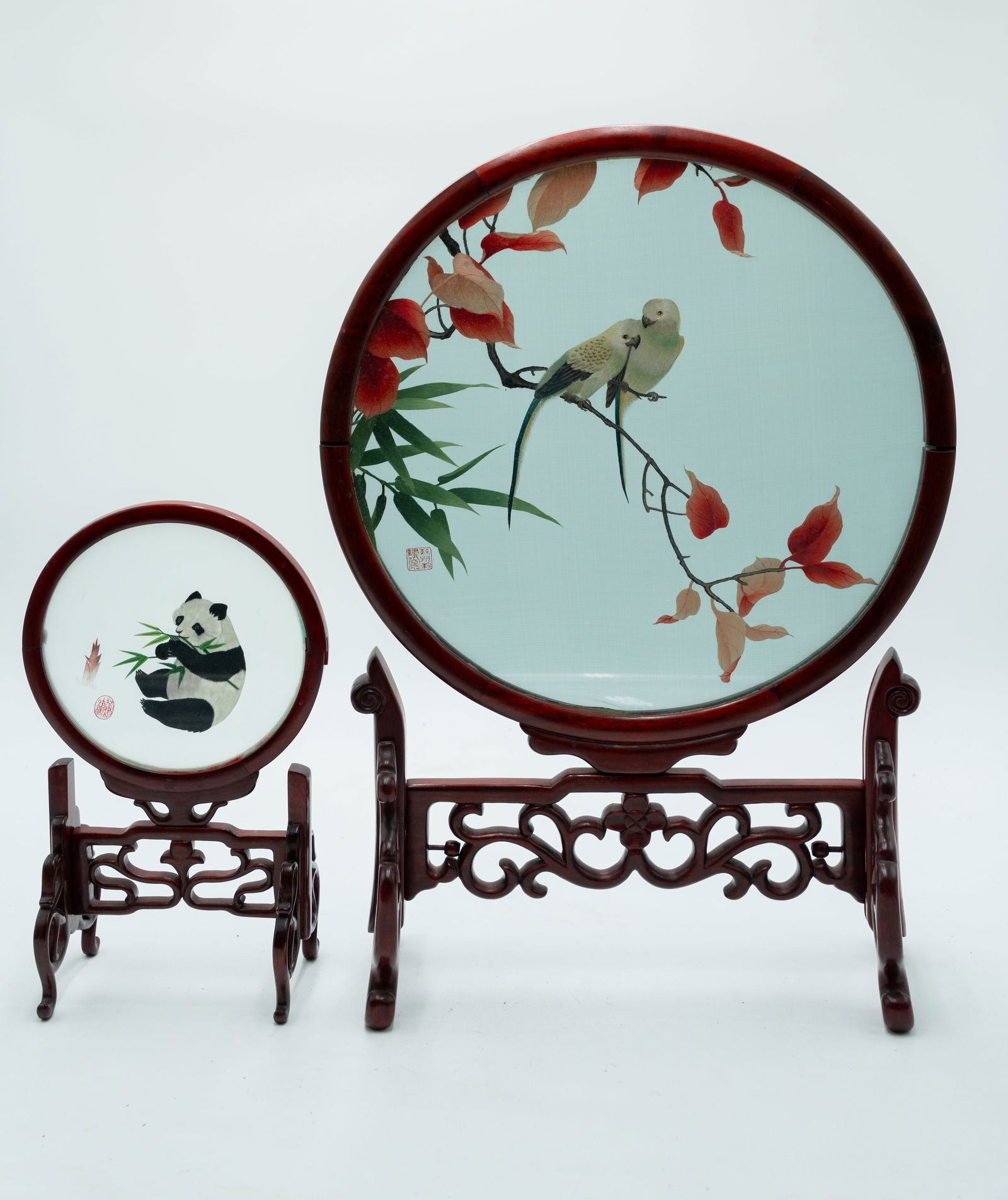 Pair of Chinese Silk Embroidered Table Screens – P (1 of 10)