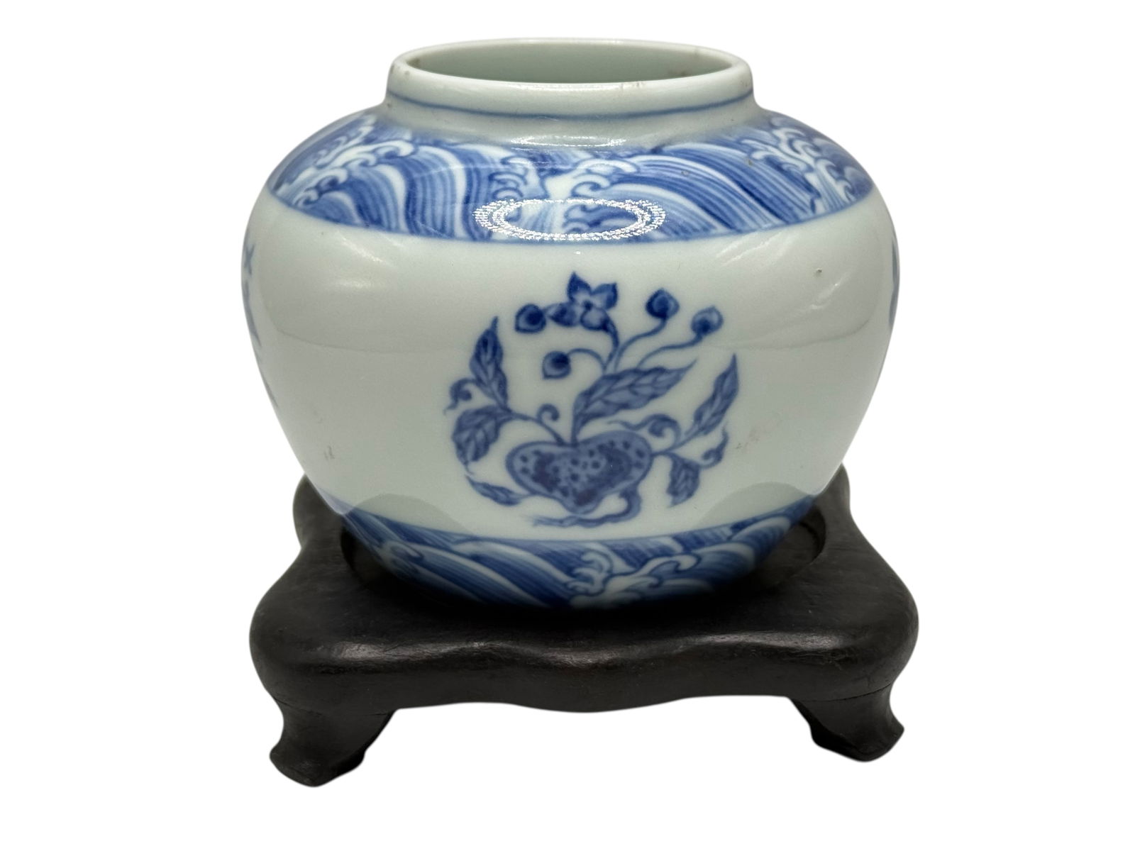 Blue and White Porcelain Jar with Floral Motifs, C: Blue and White Porcelain Jar with Floral Motifs, Chenghua Marks H: 3 inches D: 3 1/2 inches