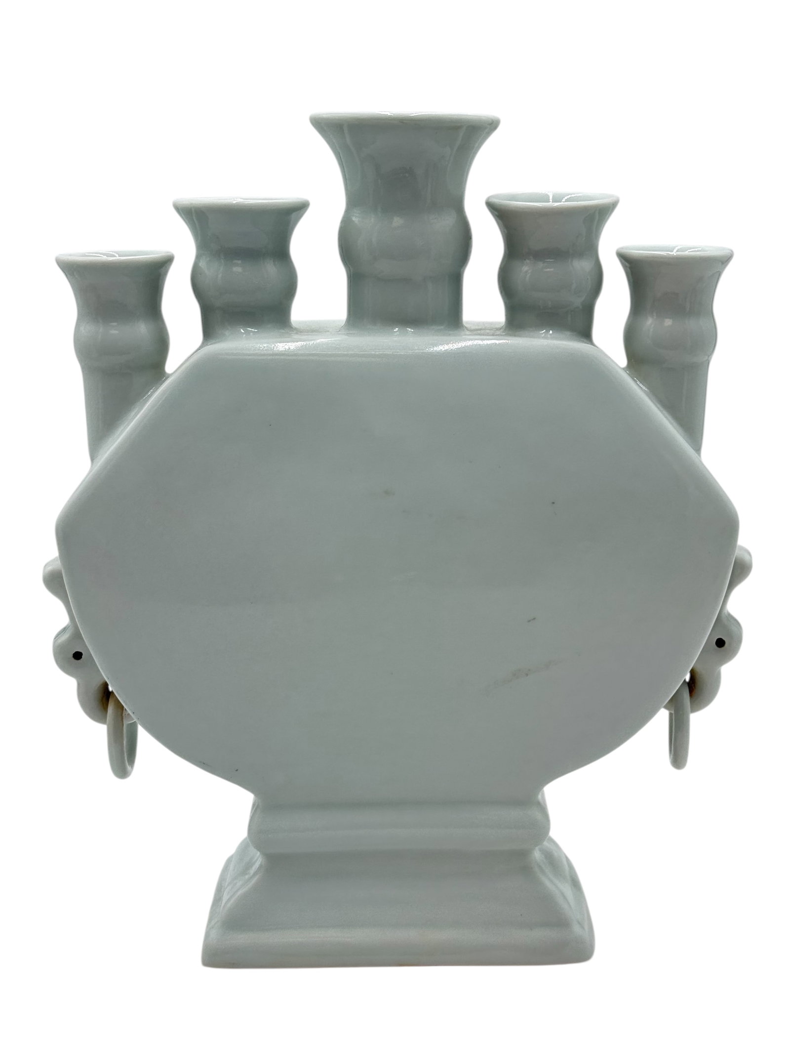 Chinese Celadon Six-Spout Censer with Ring Handles: H: 12 inches W: 10 inches D: 3 inches