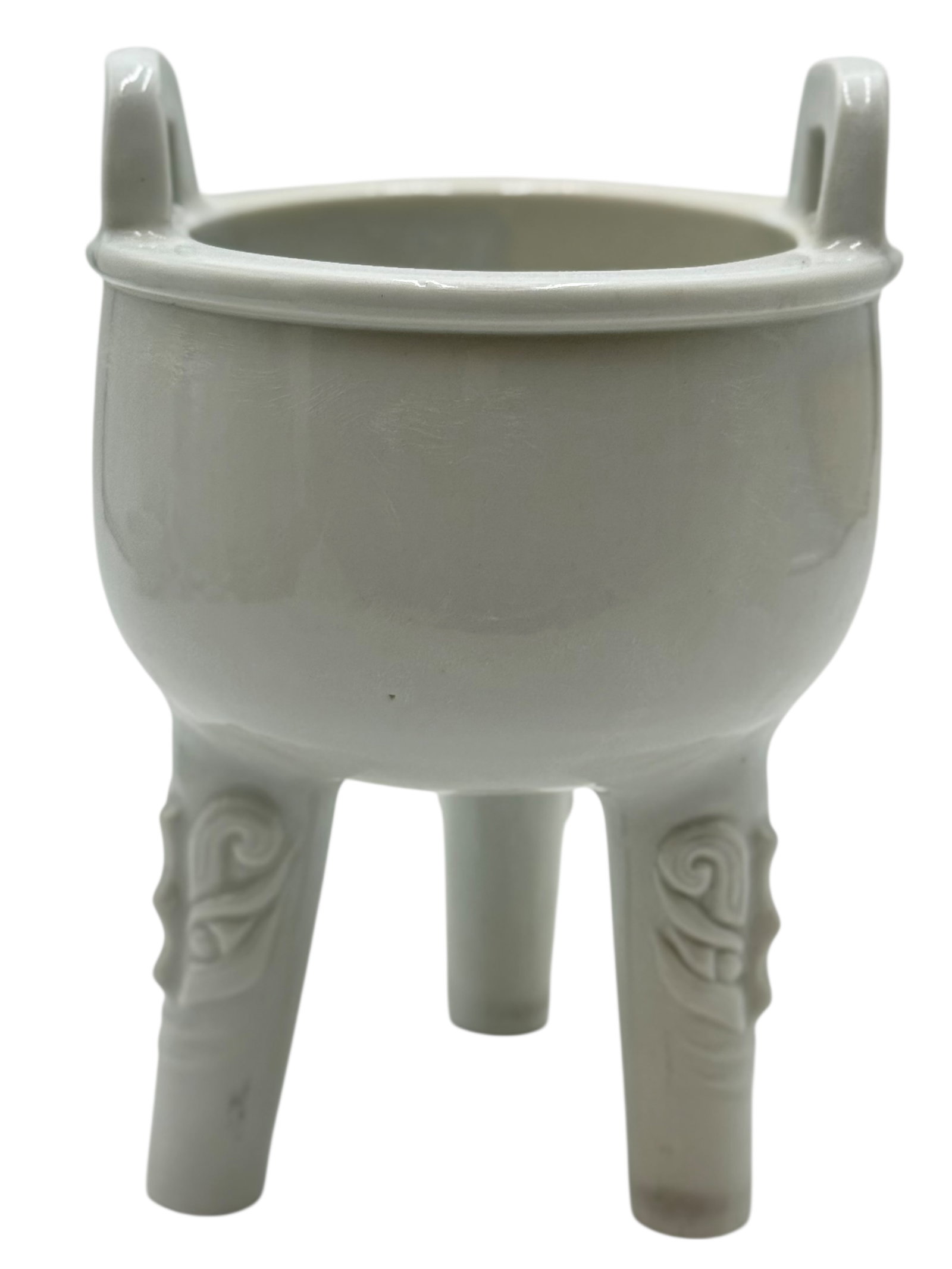 Chinese Blanc-de-Chine Dehua Tripod Censer, on Th: Chinese Blanc-de-Chine Dehua Tripod Censer, on Three Legs with Taotie Mask Decoration H: 8 1/2 inches W: 5 7/8 inchs