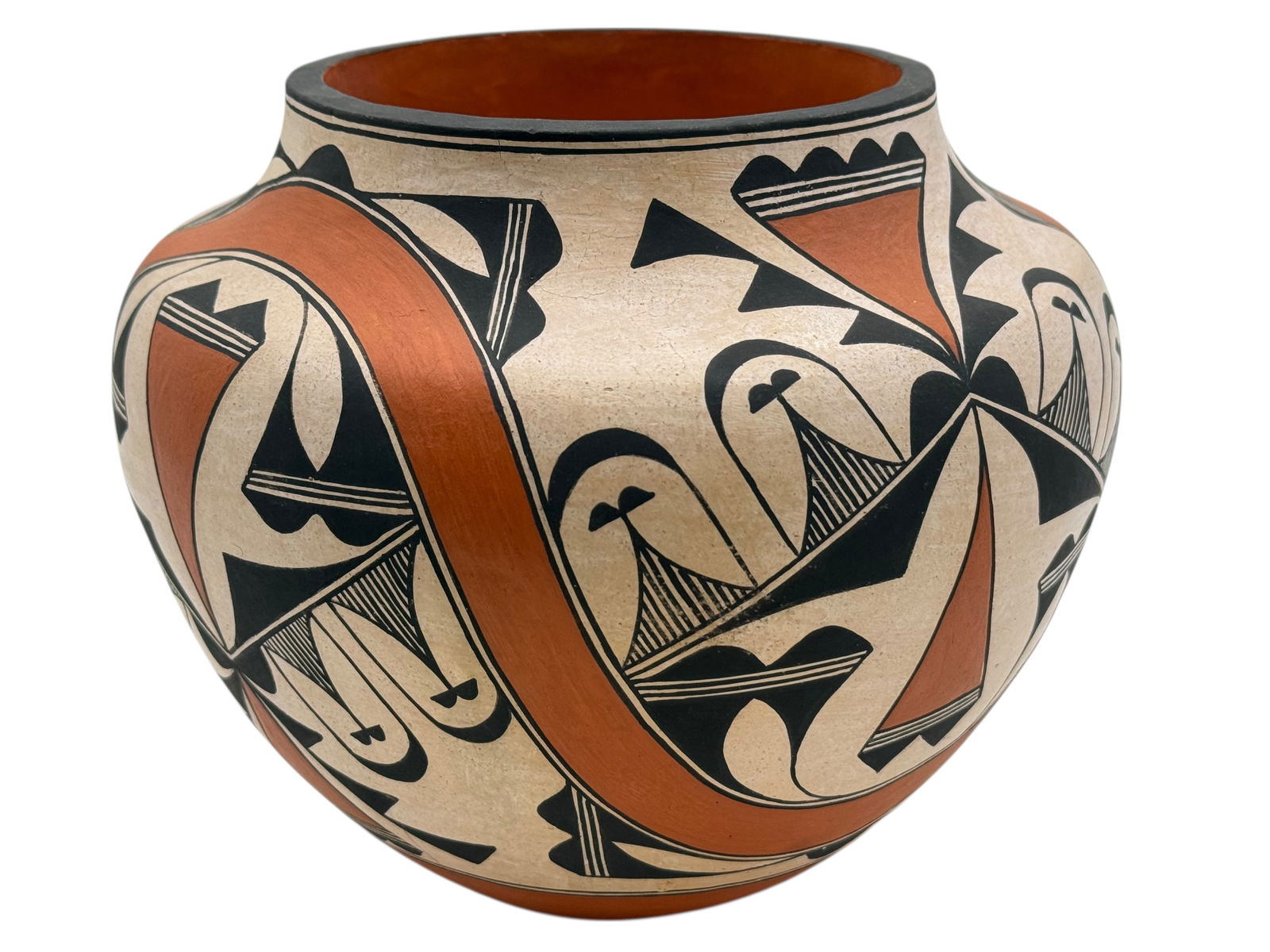 Rachel Aragon (1938 - 2023 Acoma Pueblo) ,Signed: Rachel Aragon (1938 -2023 Acoma Pueblo) Wide-shouldered pottery vessel Polychromed ceramic Signed to bottom: Rachel Aragon / Acoma N.M. H: 6 3/4 inchesW: 7 3/4 inches
