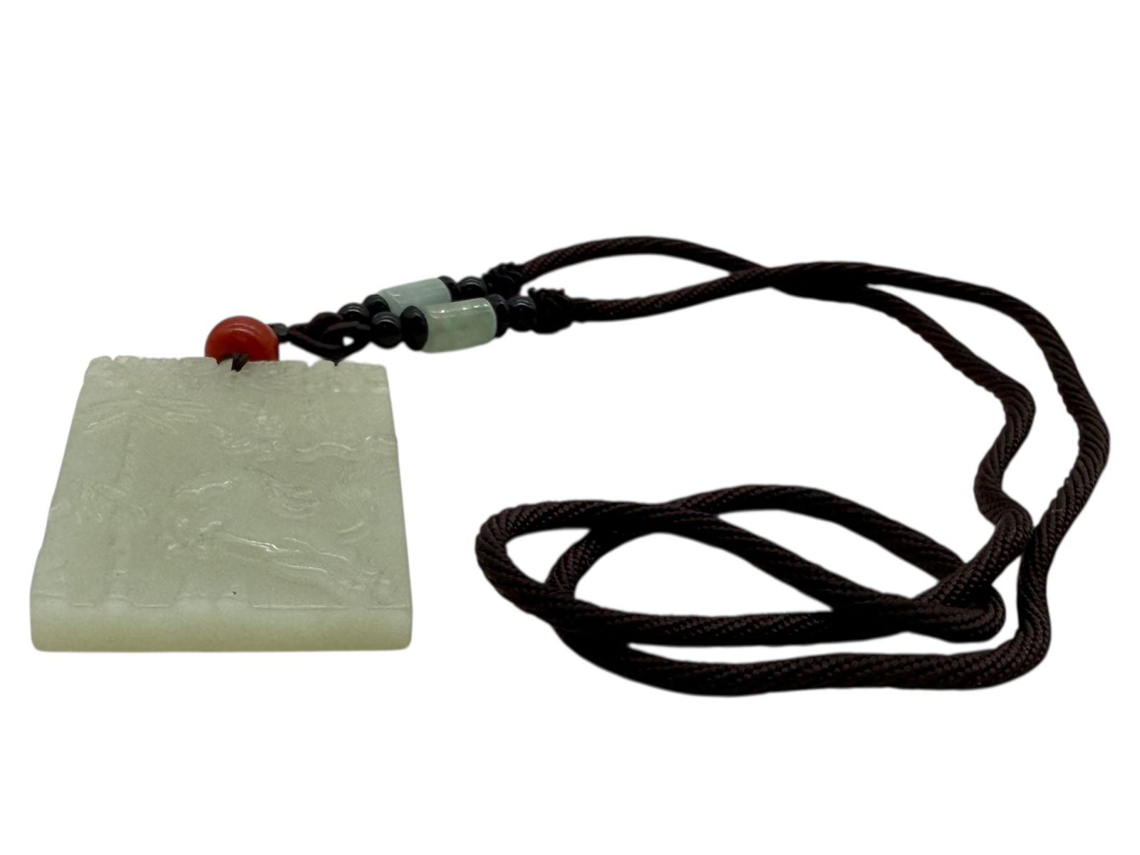 A Chinese Celadon Jade Rectangular Plaque Pendant, - 2