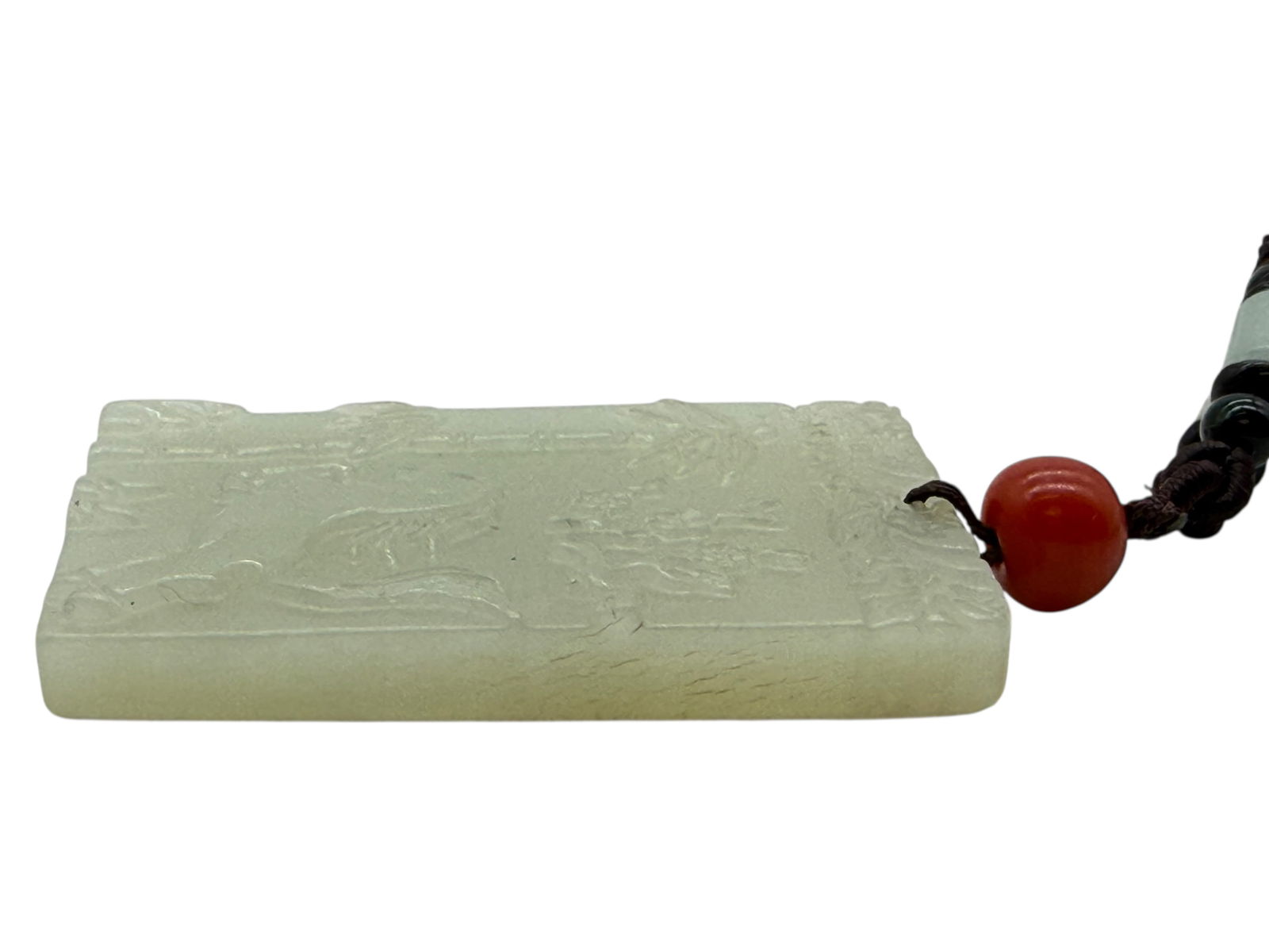 A Chinese Celadon Jade Rectangular Plaque Pendant, - 3