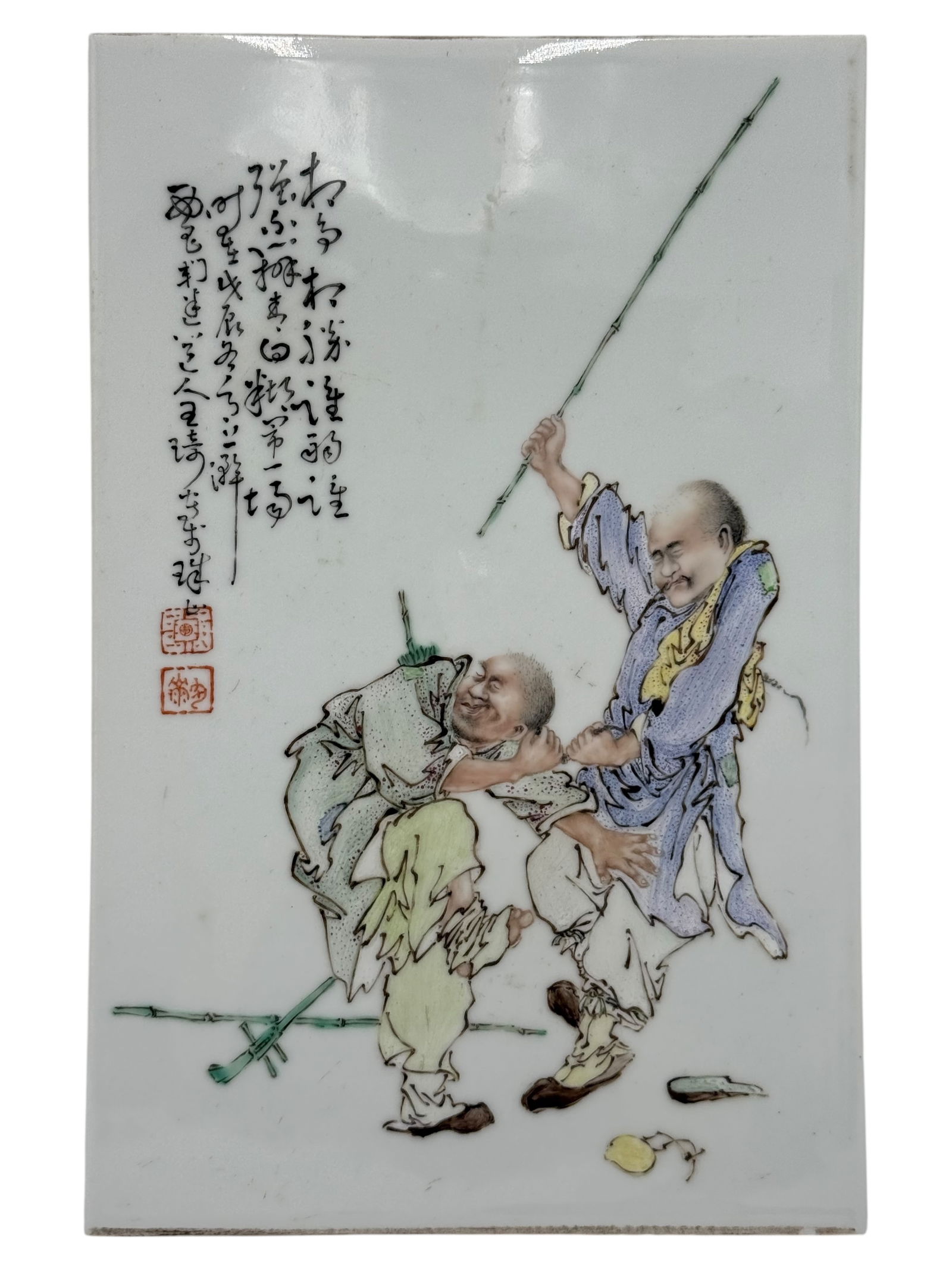 Chinese Porcelain Plaque, Siged WANG QI: H: 14 3/4 inches W: 9 3/4 inches