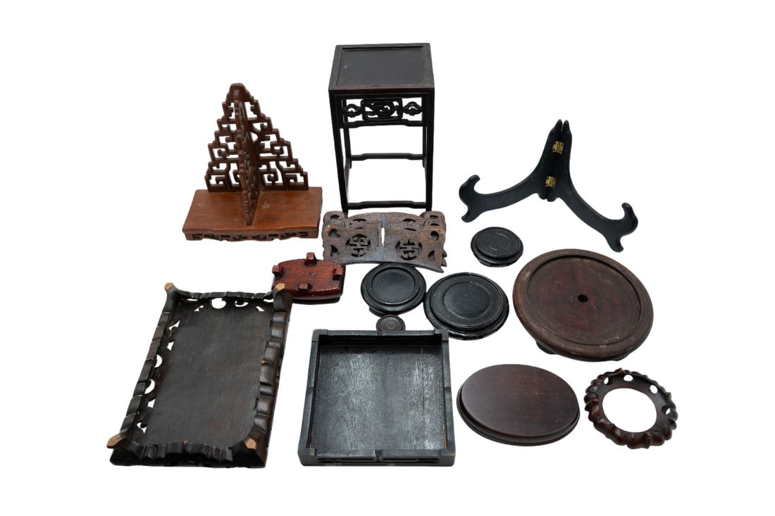 Group of Chinese Wood Stand Grouping: The Largest: H: 8 3/4 inches W: 5 5/8 inches