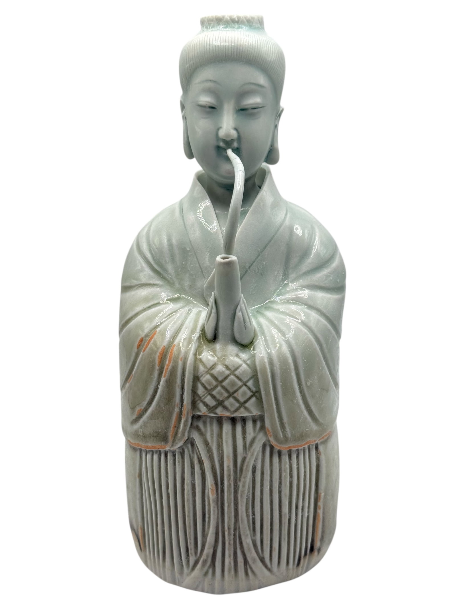 A Chinese Celadon-Glazed Figure,Song Dynasty Style: H: 8 1/4 inches W: 4 1/4 inches
