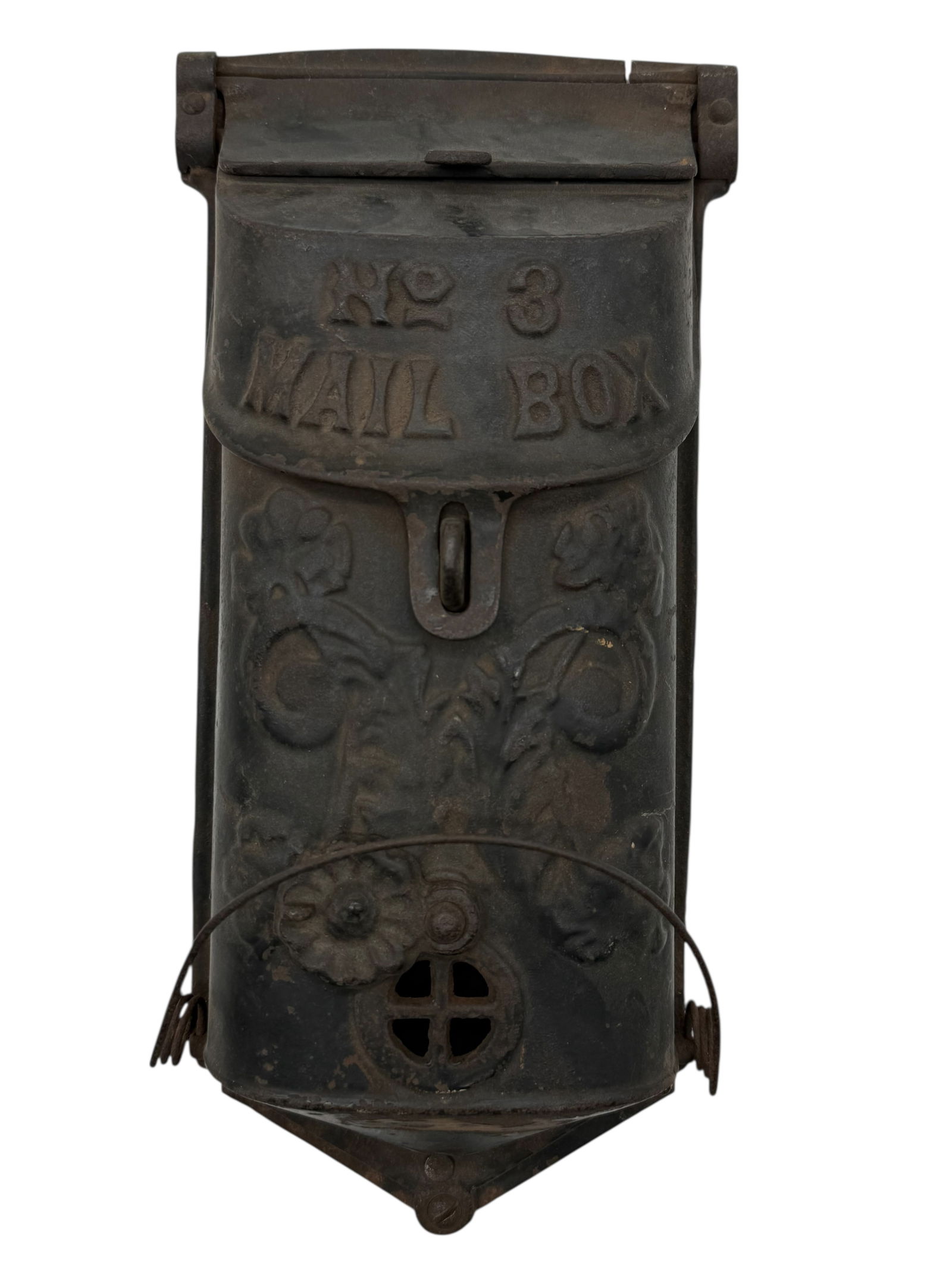 Antique Griswold Cast Iron Mailbox: H: 12 1/2 inches W: 5 1/2 inches D: 2 1/4 inches