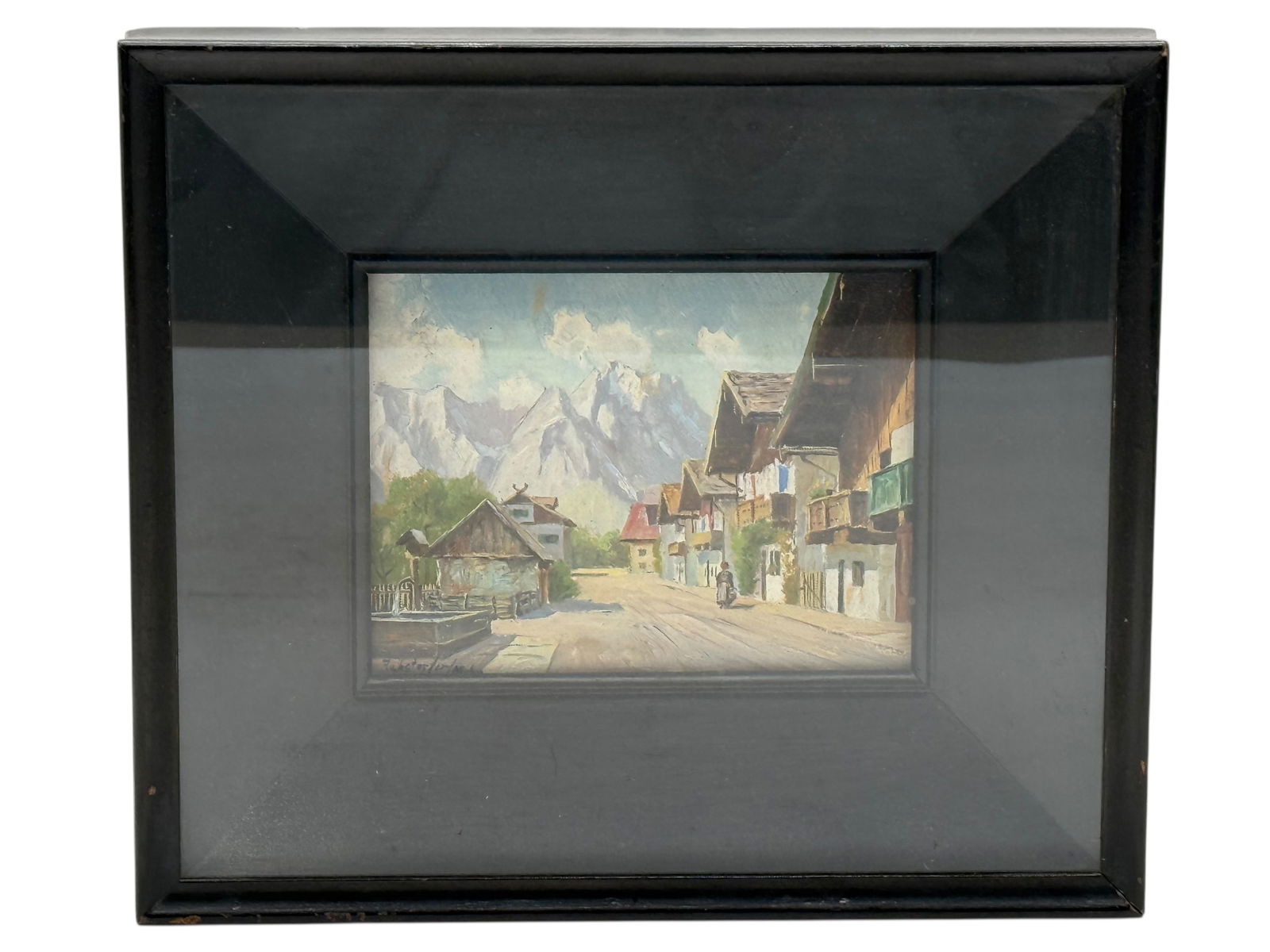Signed Oil Painting View from Garmisch-Partenkirch: Signed Oil Painting View from Garmisch-Partenkirchen H: 9 1/2 inches W: 11 inches